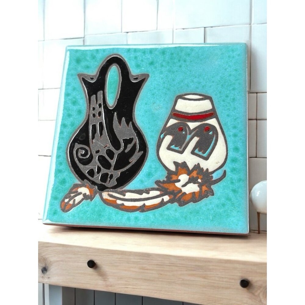 Teissedre Handcrafted Ceramic Tile Native American Art Wall Decor Coaster Trivet